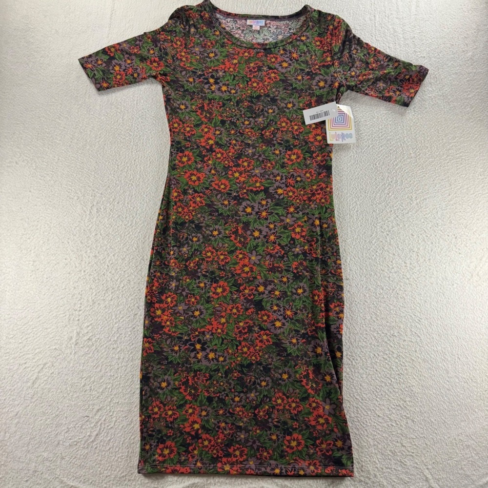 LuLaRoe Julia Dress Womens XS Multicolor Floral Sheath Short Sleeve Cottagecore